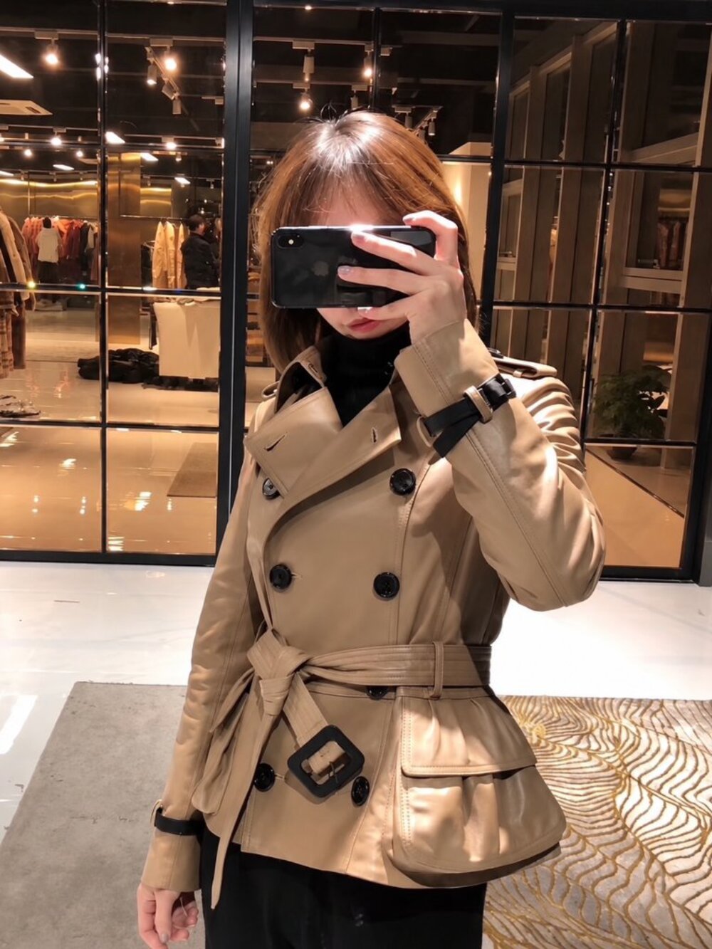 NWT Luxury British Style Genuine Lambskin Leather Trench Jacket Belted Beige